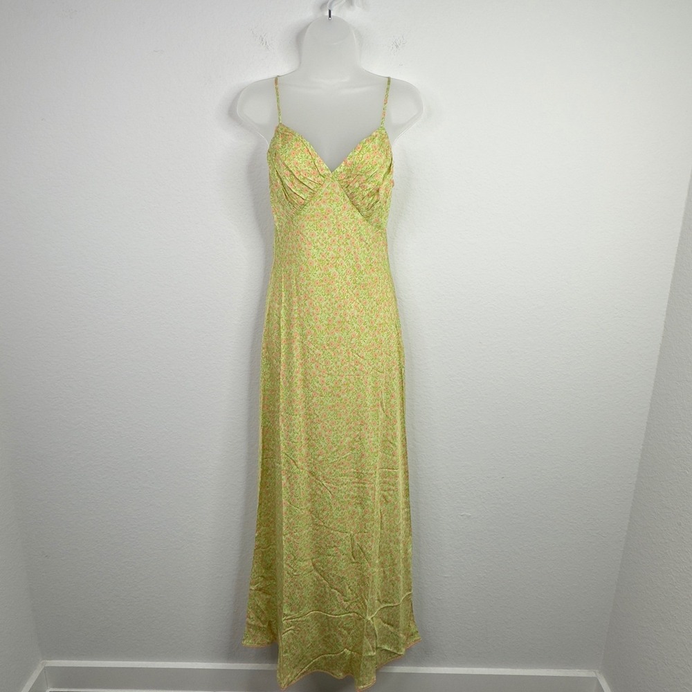 Topshop Dress Womens US 4 Yellow Floral Satin Slip Romantic Whimsical Boho Fairy
